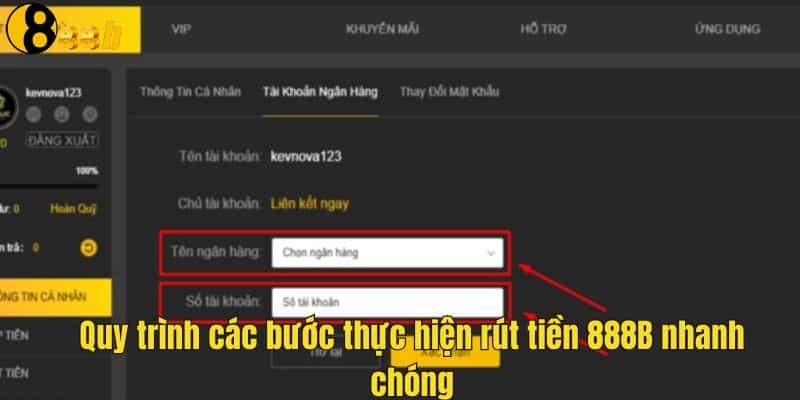 Các thao tác để giao dịch rút tiền 888B